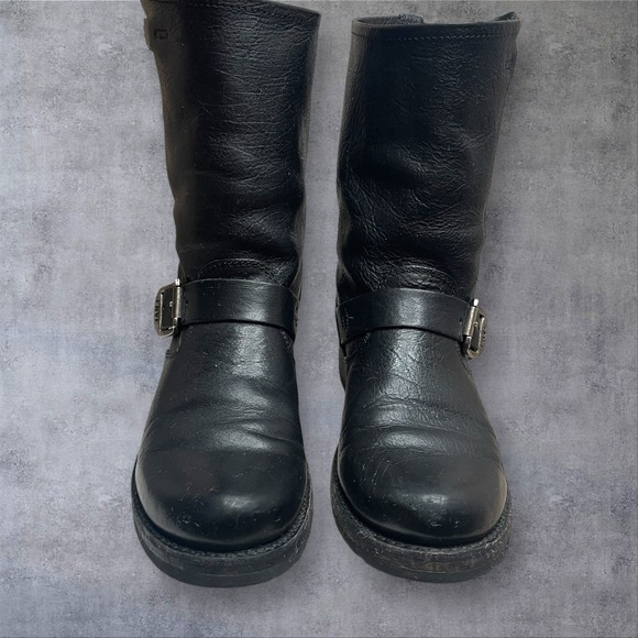 FRYE Veronica Black Leather Short Moto Boots Mid calf Womens 8 Grunge Biker - Picture 2 of 10